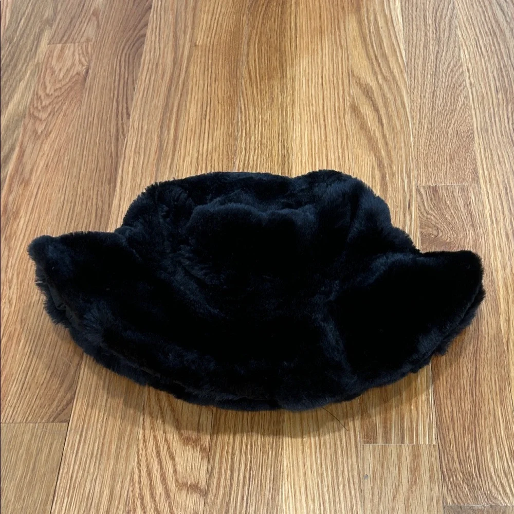 Vintage reversible Black Faux Fur quilted wide rim bucket Hat one size women’s - Picture 3 of 8